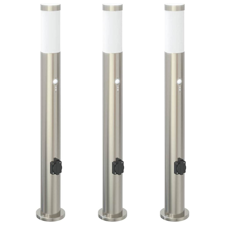 pullertlamper med sensor og stikkontakt 3 stk. 80 cm rustfrit stål IP44