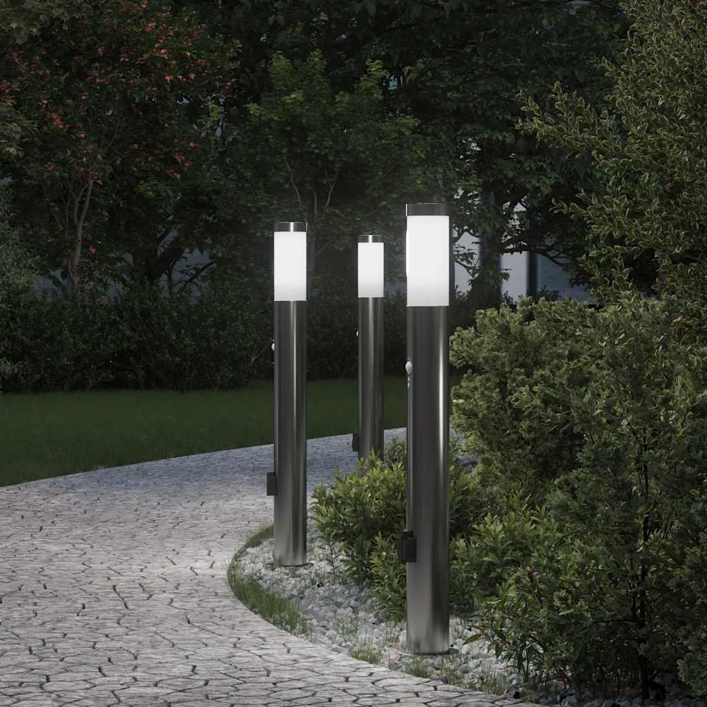 pullertlamper med sensor og stikkontakt 3 stk. 80 cm rustfrit stål IP44