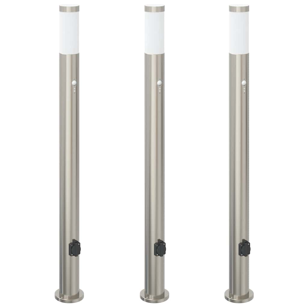 pullertlamper med sensor og stikkontakt 3 stk. 110 cm rustfrit stål IP44