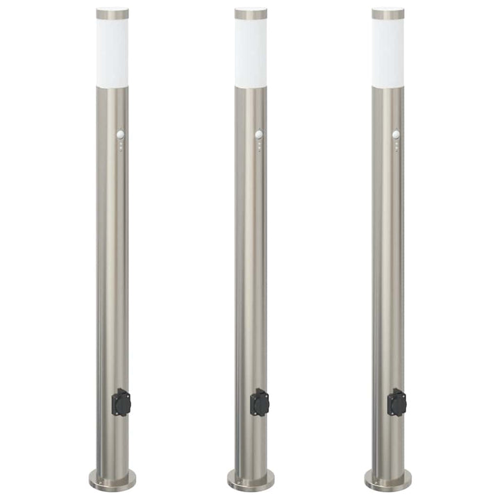 pullertlamper med sensor og stikkontakt 3 stk. 110 cm rustfrit stål IP44