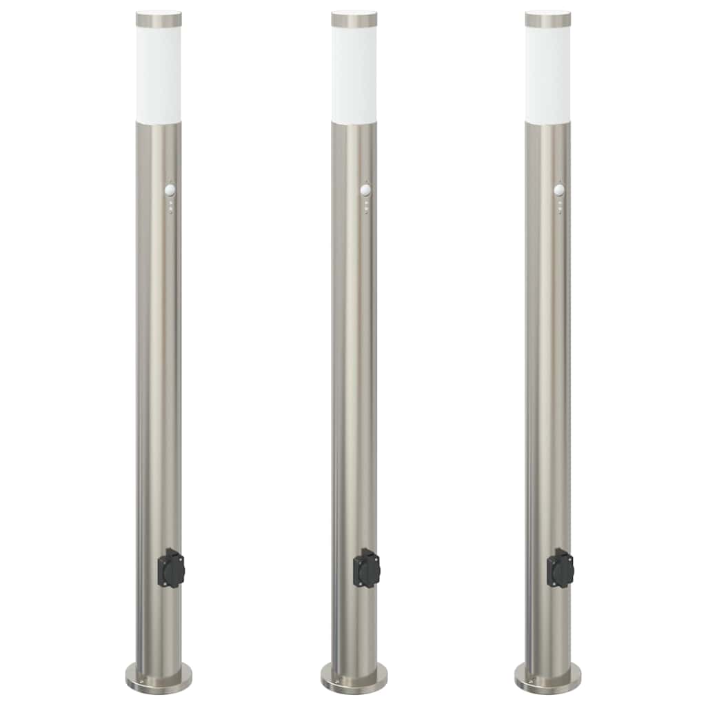 pullertlamper med sensor og stikkontakt 3 stk. 110 cm rustfrit stål IP44