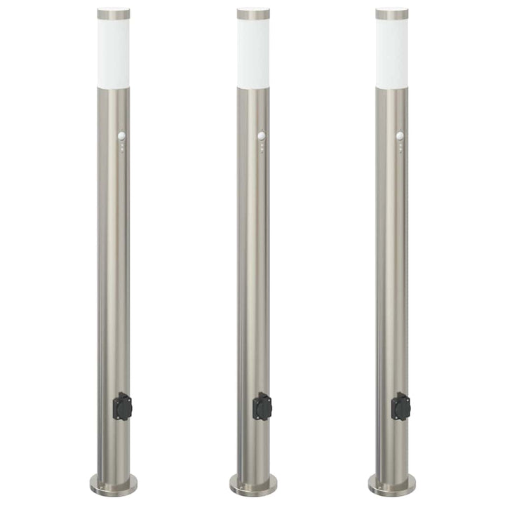 pullertlamper med sensor og stikkontakt 3 stk. 110 cm rustfrit stål IP44