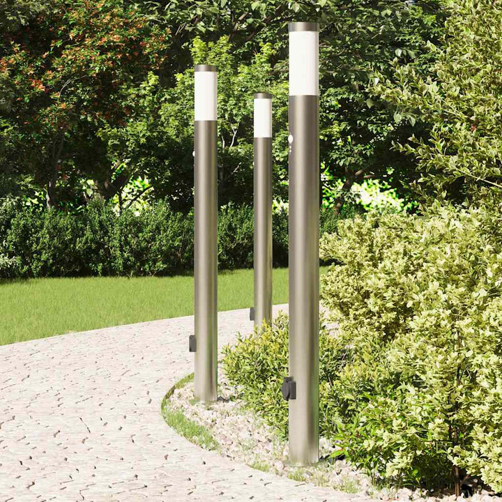 pullertlamper med sensor og stikkontakt 3 stk. 110 cm rustfrit stål IP44