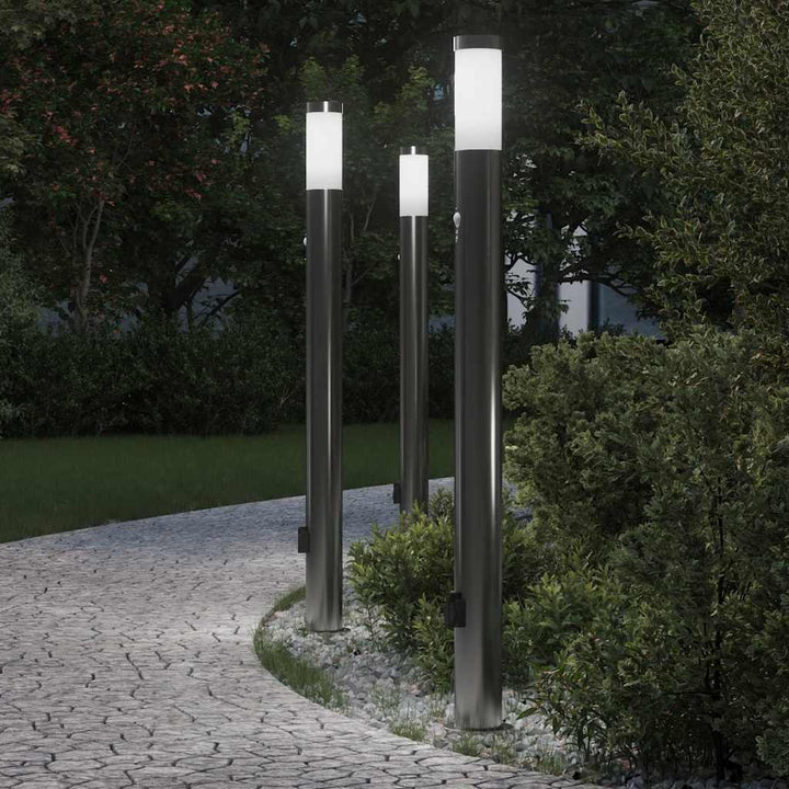 pullertlamper med sensor og stikkontakt 3 stk. 110 cm rustfrit stål IP44