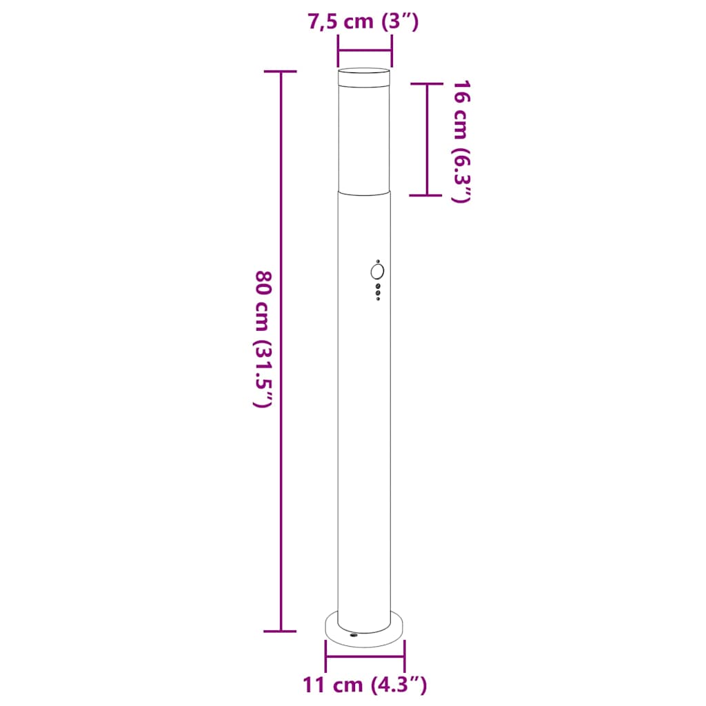 pullertlamper med sensor 3 stk. 80 cm rustfrit stål IP44
