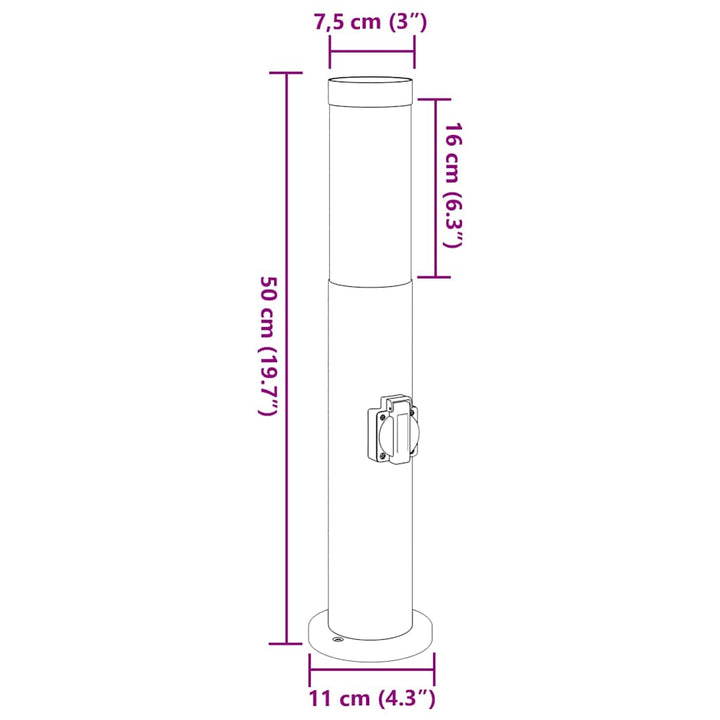 pullertlamper med stikkontakt 3 stk. 50 cm rustfrit stål IP44