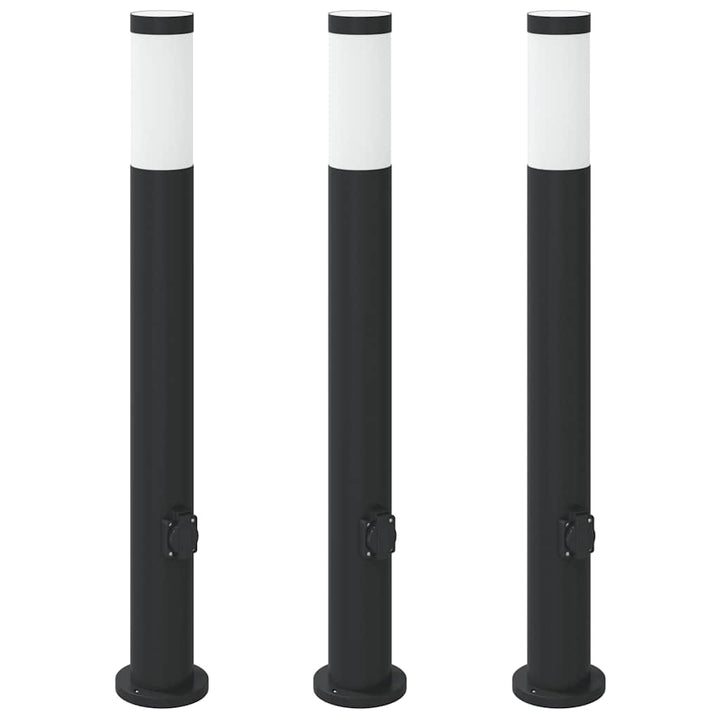 pullertlamper med stikkontakt 3 stk. 80 cm rustfrit stål IP44