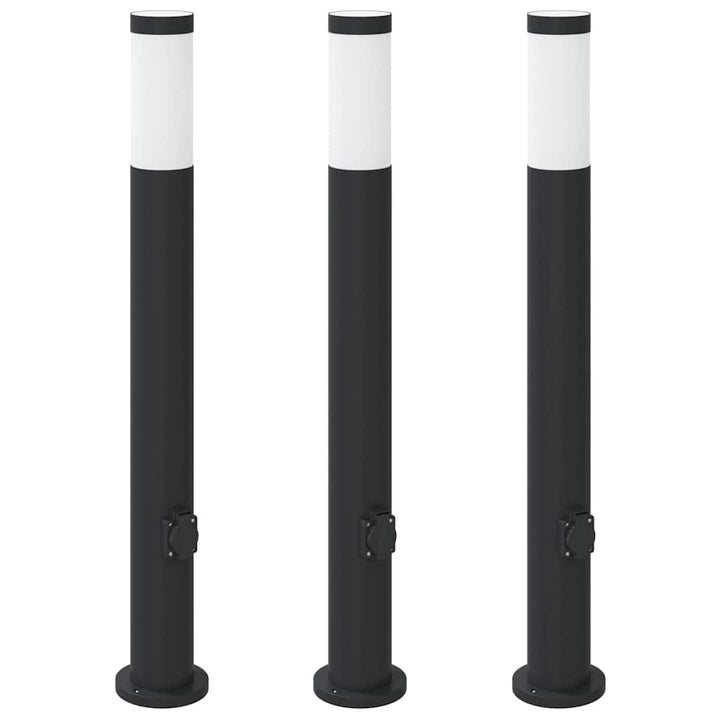 pullertlamper med stikkontakt 3 stk. 80 cm rustfrit stål IP44