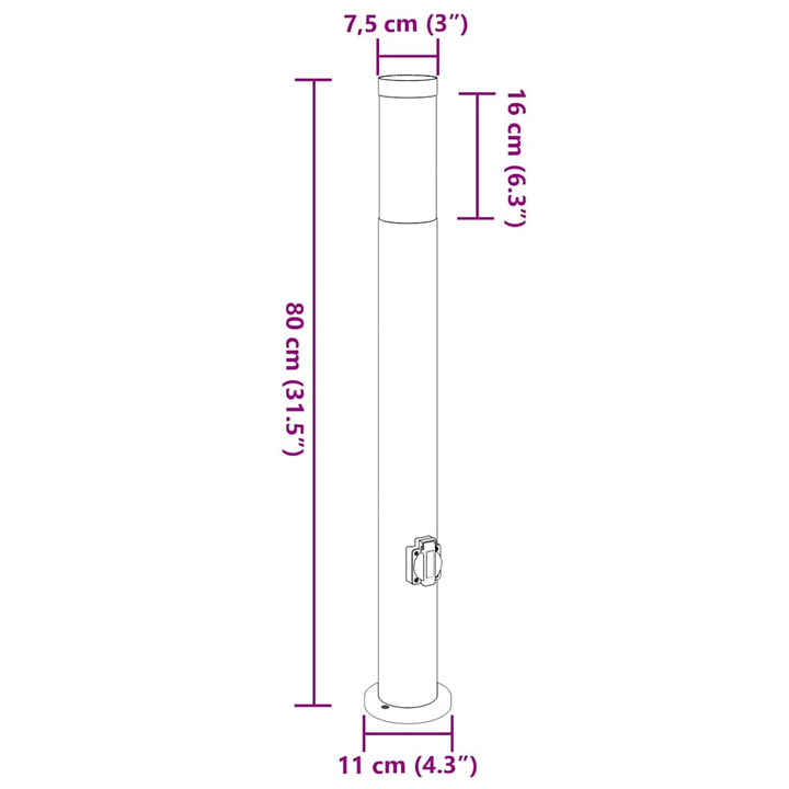 pullertlamper med stikkontakt 3 stk. 80 cm rustfrit stål IP44