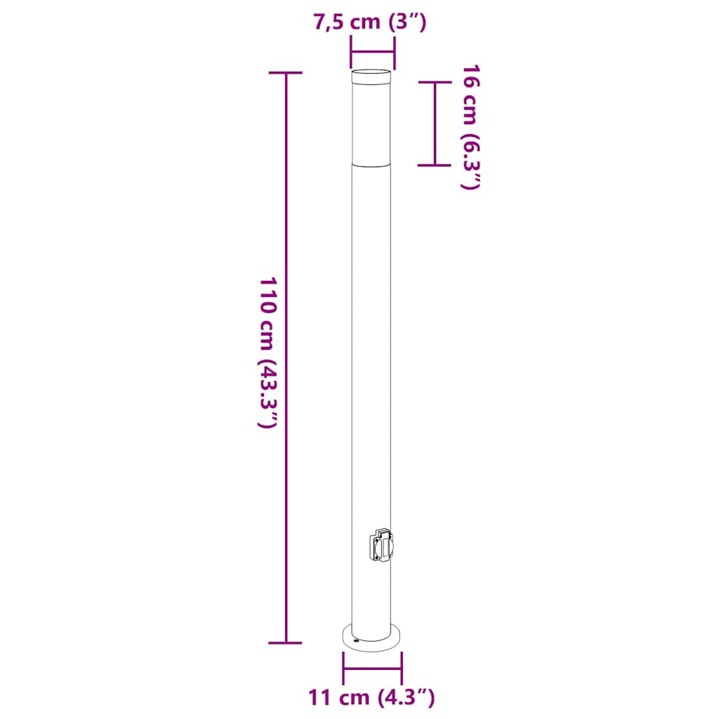 pullertlamper med stikkontakt 3 stk. 110 cm rustfrit stål IP44
