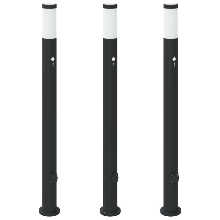 pullertlamper med sensor og stikkontakt 3 stk. 110 cm rustfrit stål IP44