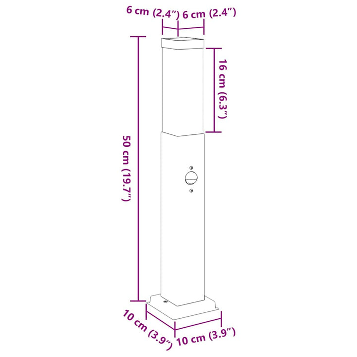 pullertlampe med sensor 50 cm rustfrit stål IP44