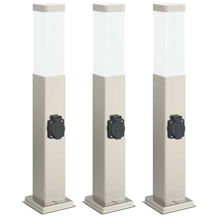 pullertlamper med stikkontakt 3 stk. 50 cm rustfrit stål IP44