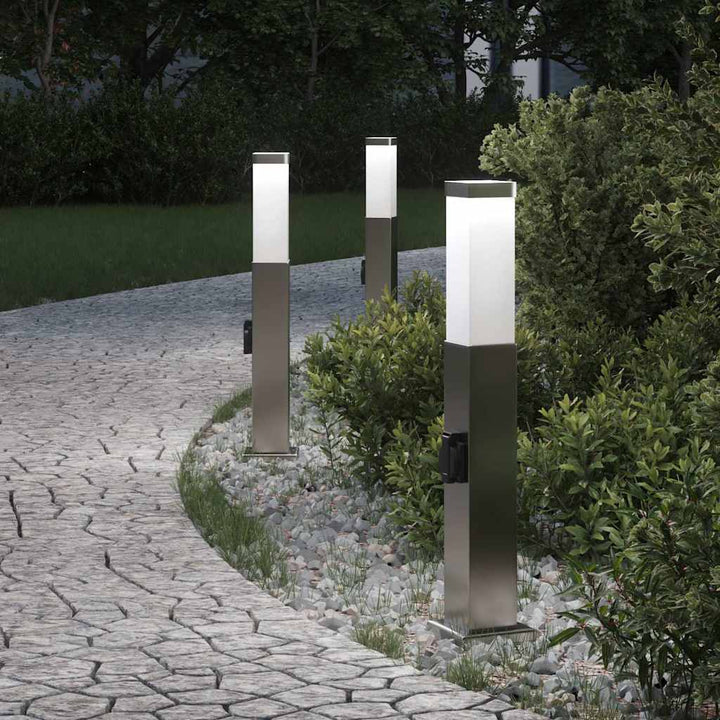 pullertlamper med stikkontakt 3 stk. 50 cm rustfrit stål IP44