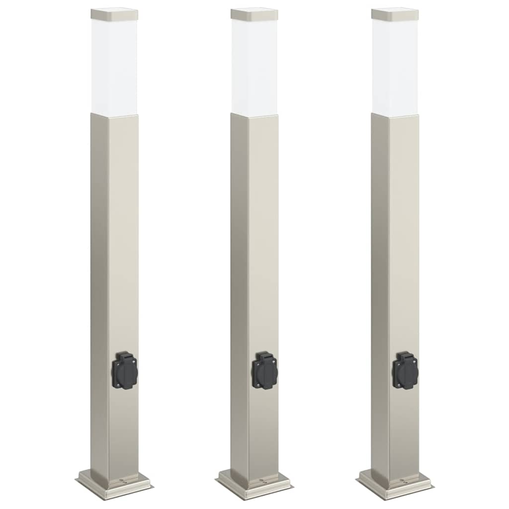 pullertlamper med stikkontakt 3 stk. 80 cm rustfrit stål IP44