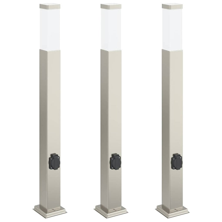 pullertlamper med stikkontakt 3 stk. 80 cm rustfrit stål IP44