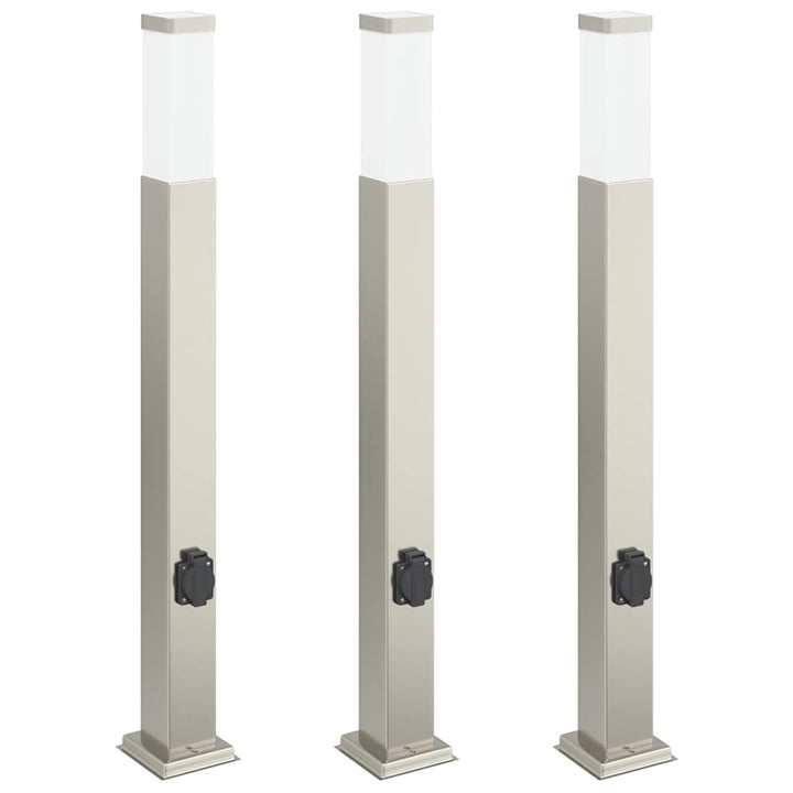 pullertlamper med stikkontakt 3 stk. 80 cm rustfrit stål IP44