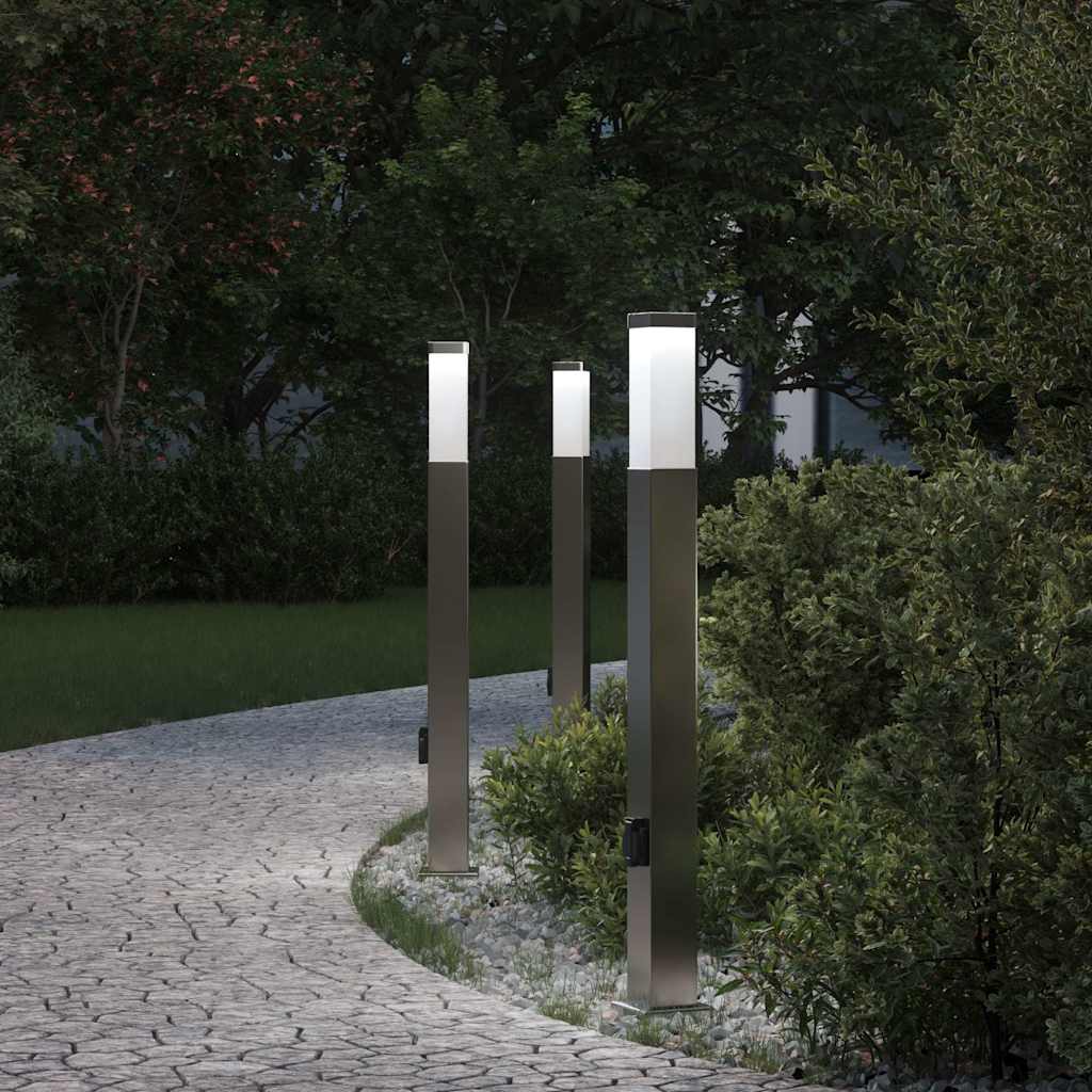 pullertlamper med stikkontakt 3 stk. 80 cm rustfrit stål IP44