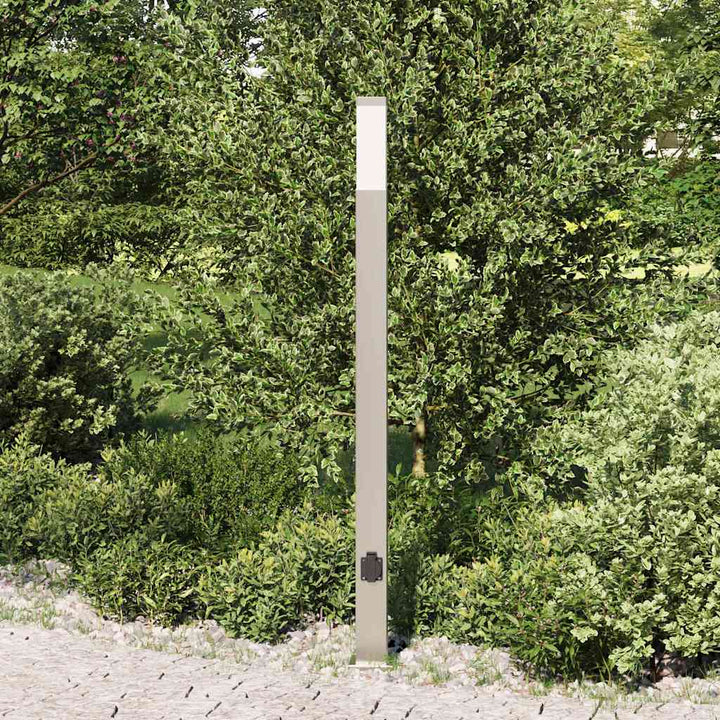 pullertlampe med stikkontakt 110 cm rustfrit stål IP44