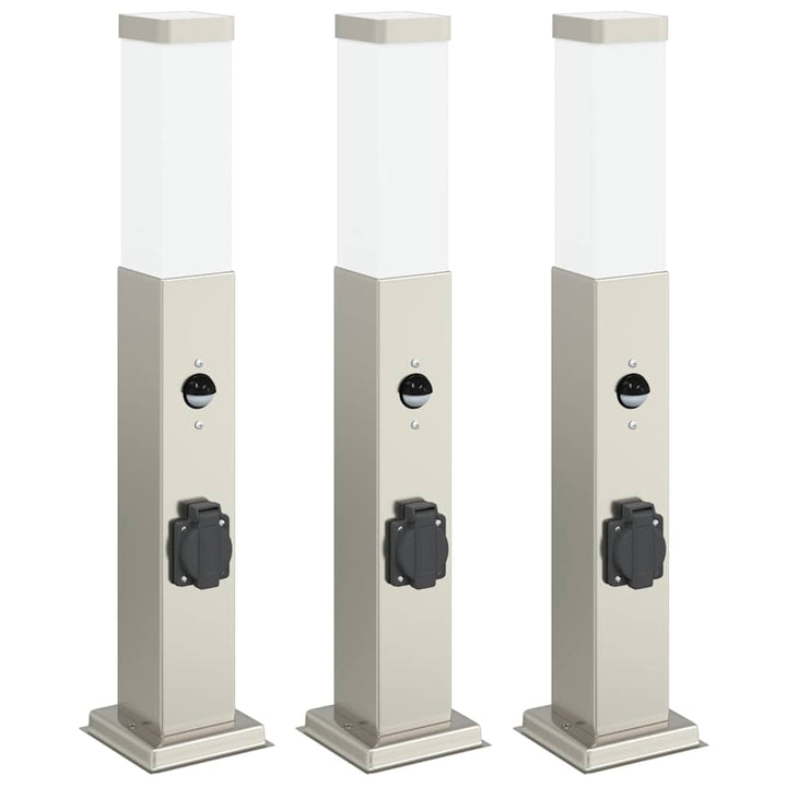 pullertlamper med sensor og stikkontakt 3 stk. 50 cm rustfrit stål IP44
