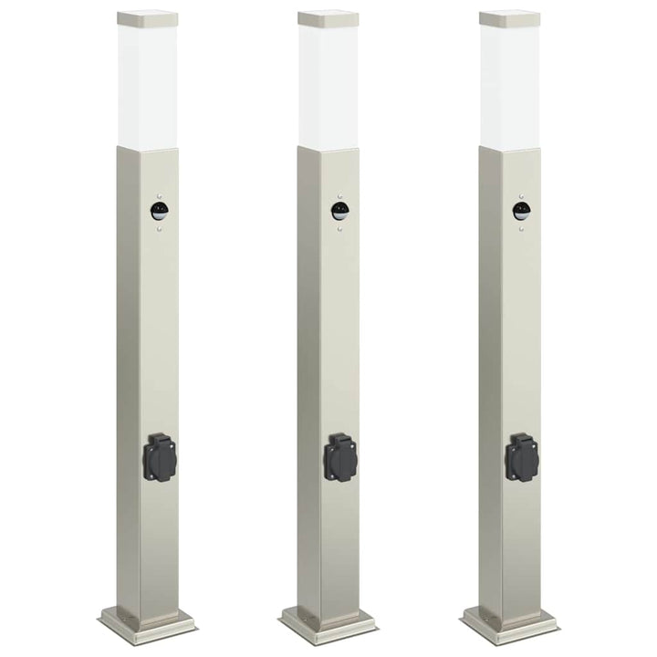pullertlamper med sensor og stikkontakt 3 stk. 80 cm rustfrit stål IP44