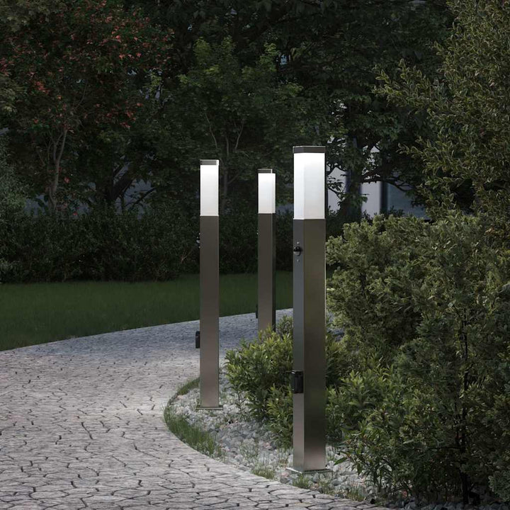 pullertlamper med sensor og stikkontakt 3 stk. 80 cm rustfrit stål IP44