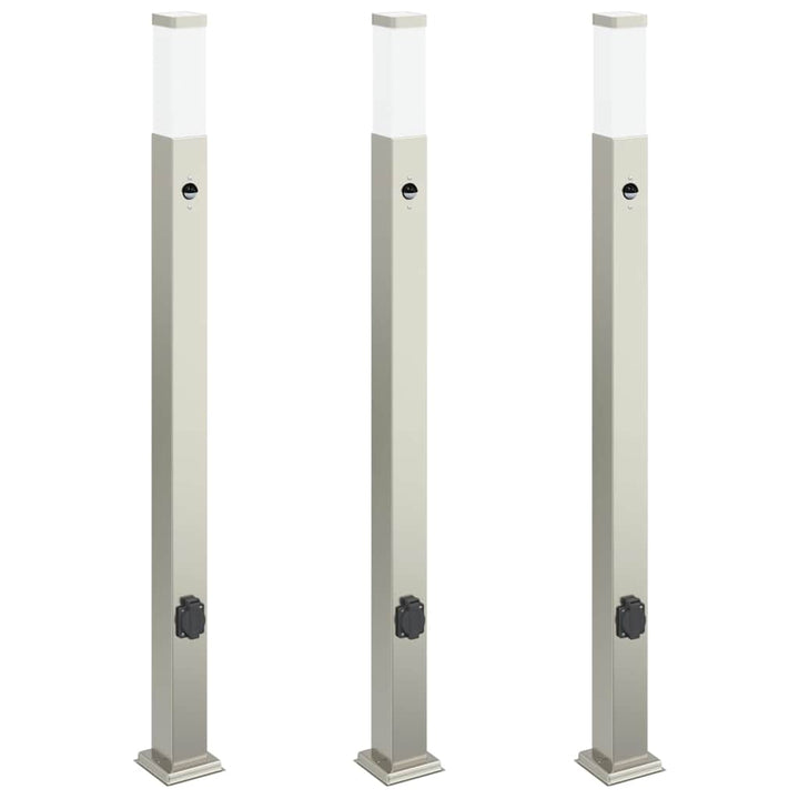 pullertlamper med sensor og stikkontakt 3 stk. 110 cm rustfrit stål IP44