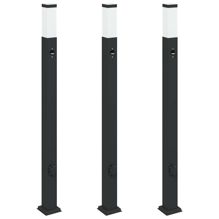pullertlamper med sensor og stikkontakt 3 stk. 110 cm sort IP44