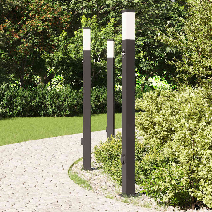 pullertlamper med sensor og stikkontakt 3 stk. 110 cm sort IP44