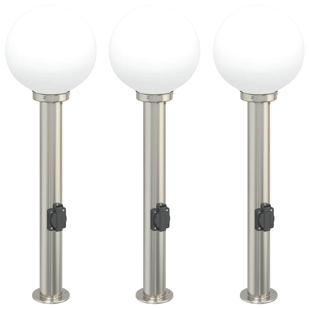 pullertlamper med stikkontakt 3 stk. 80 cm rustfrit stål IP44
