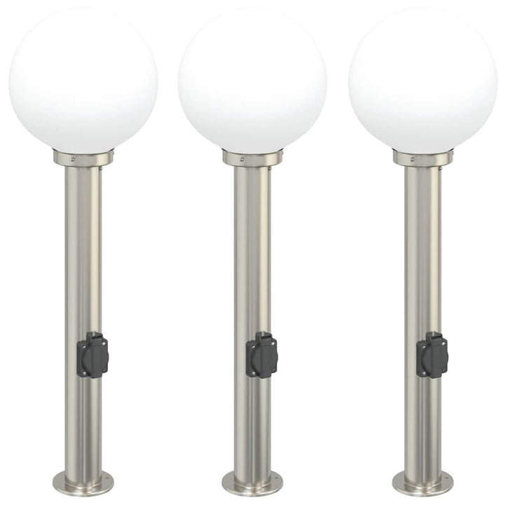 pullertlamper med stikkontakt 3 stk. 80 cm rustfrit stål IP44