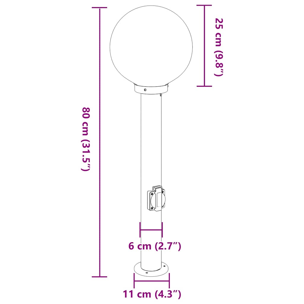 pullertlamper med stikkontakt 3 stk. 80 cm rustfrit stål IP44