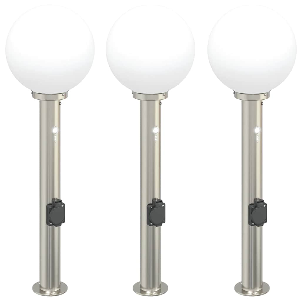 pullertlamper med sensor og stikkontakt 3 stk. 80 cm rustfrit stål IP44