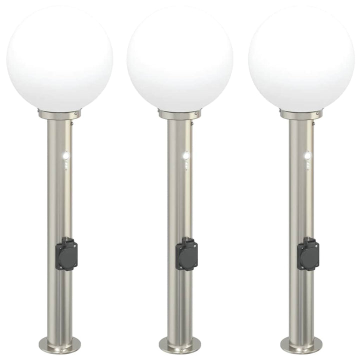 pullertlamper med sensor og stikkontakt 3 stk. 80 cm rustfrit stål IP44