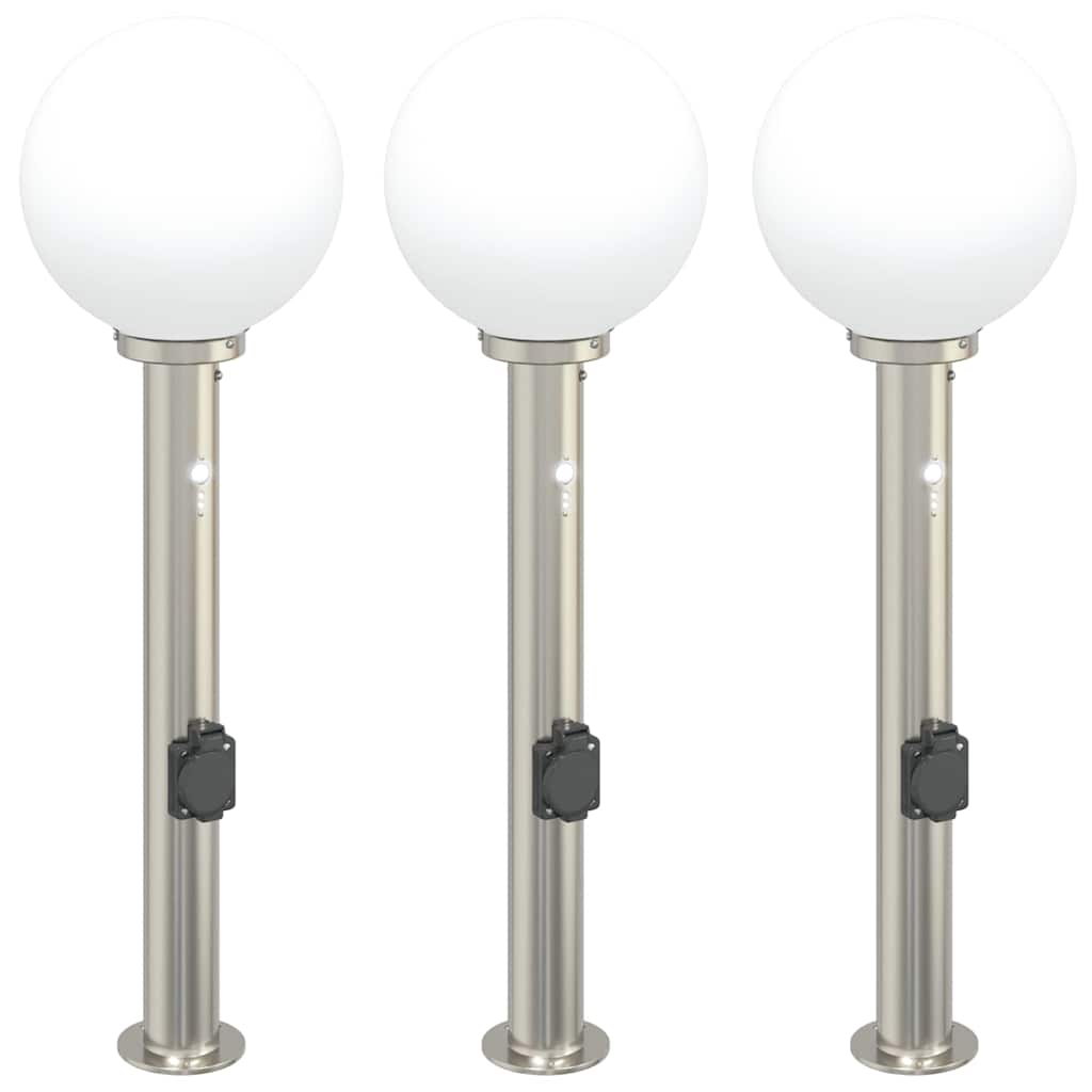 pullertlamper med sensor og stikkontakt 3 stk. 80 cm rustfrit stål IP44