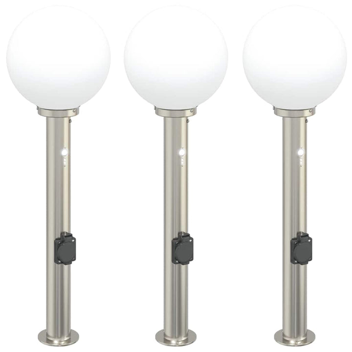 pullertlamper med sensor og stikkontakt 3 stk. 80 cm rustfrit stål IP44