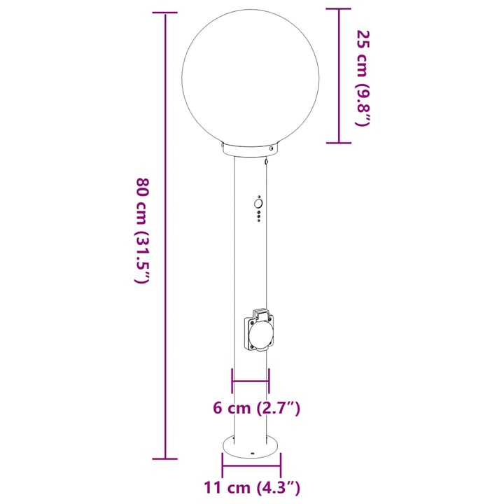 pullertlamper med sensor og stikkontakt 3 stk. 80 cm rustfrit stål IP44