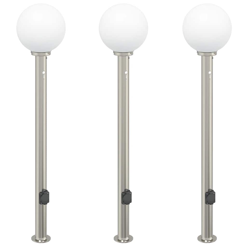 pullertlamper med sensor og stikkontakt 3 stk. 120 cm rustfrit stål IP44