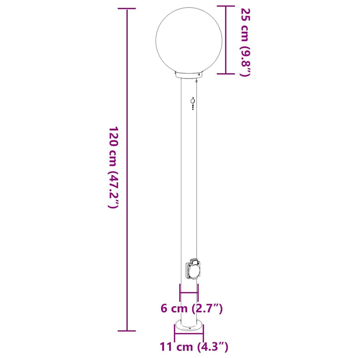 pullertlamper med sensor og stikkontakt 3 stk. 120 cm rustfrit stål IP44