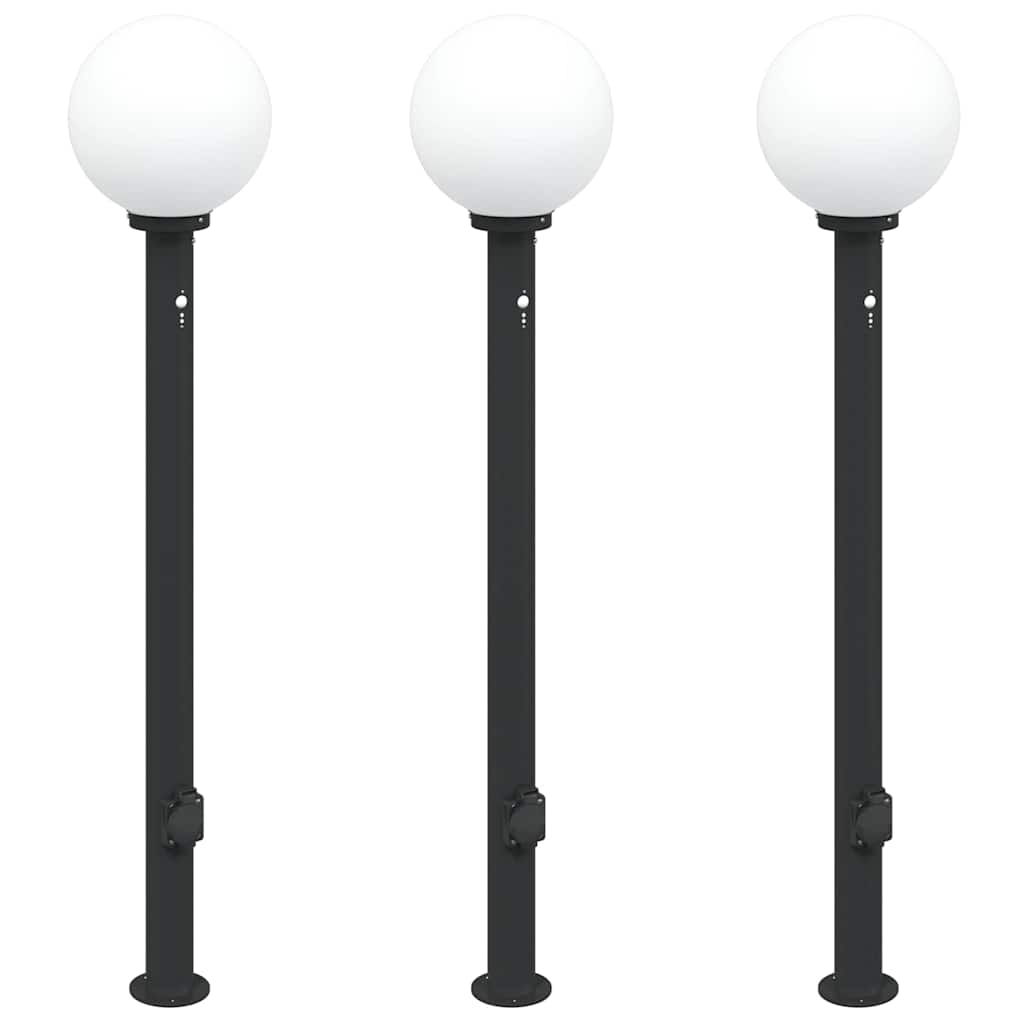 pullertlamper med sensor og stikkontakt 3 stk. 120 cm sort IP44