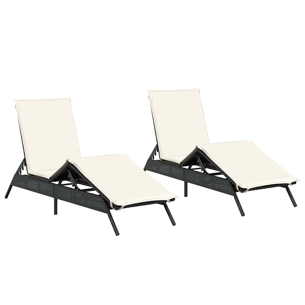 liggestole 2 stk. med hynder polyrattan sort