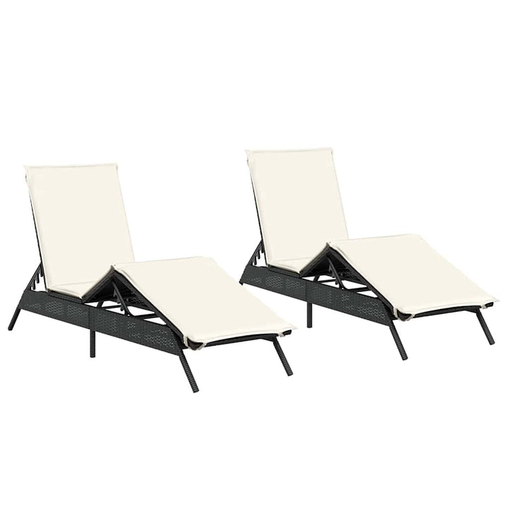 liggestole 2 stk. med hynder polyrattan sort