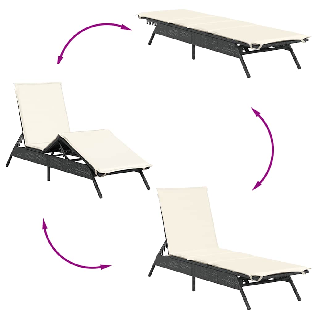 liggestole 2 stk. med hynder polyrattan sort