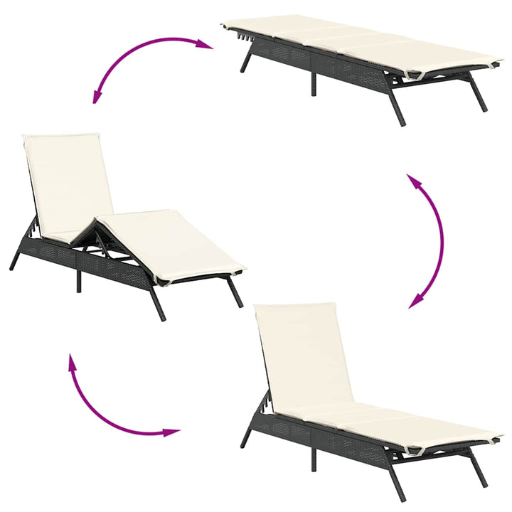 liggestole 2 stk. med hynder polyrattan sort