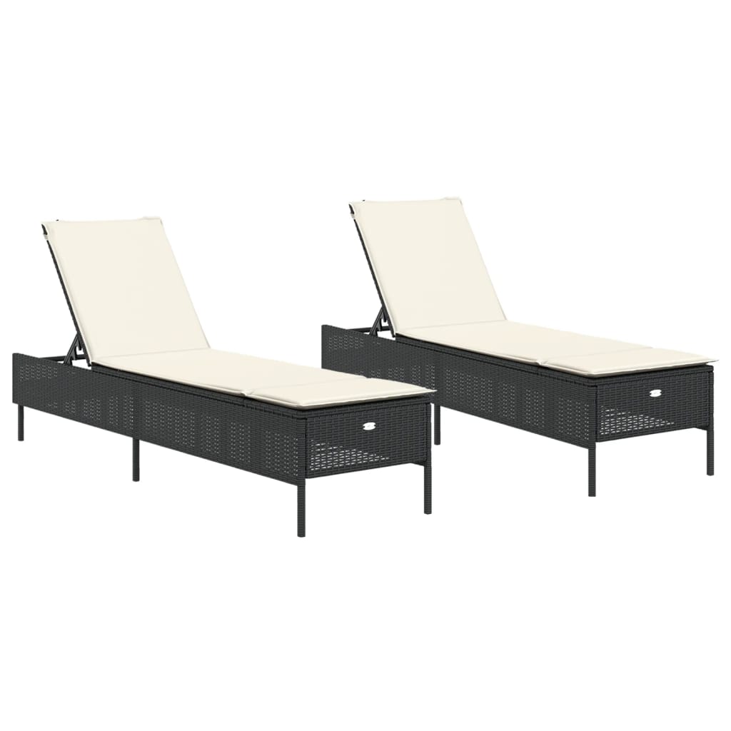 liggestole 2 stk. med hynder polyrattan sort