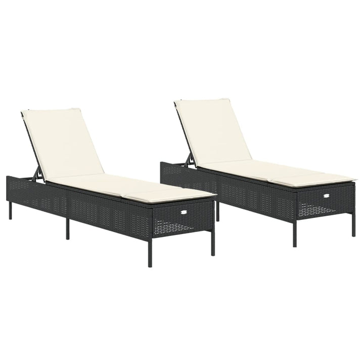 liggestole 2 stk. med hynder polyrattan sort