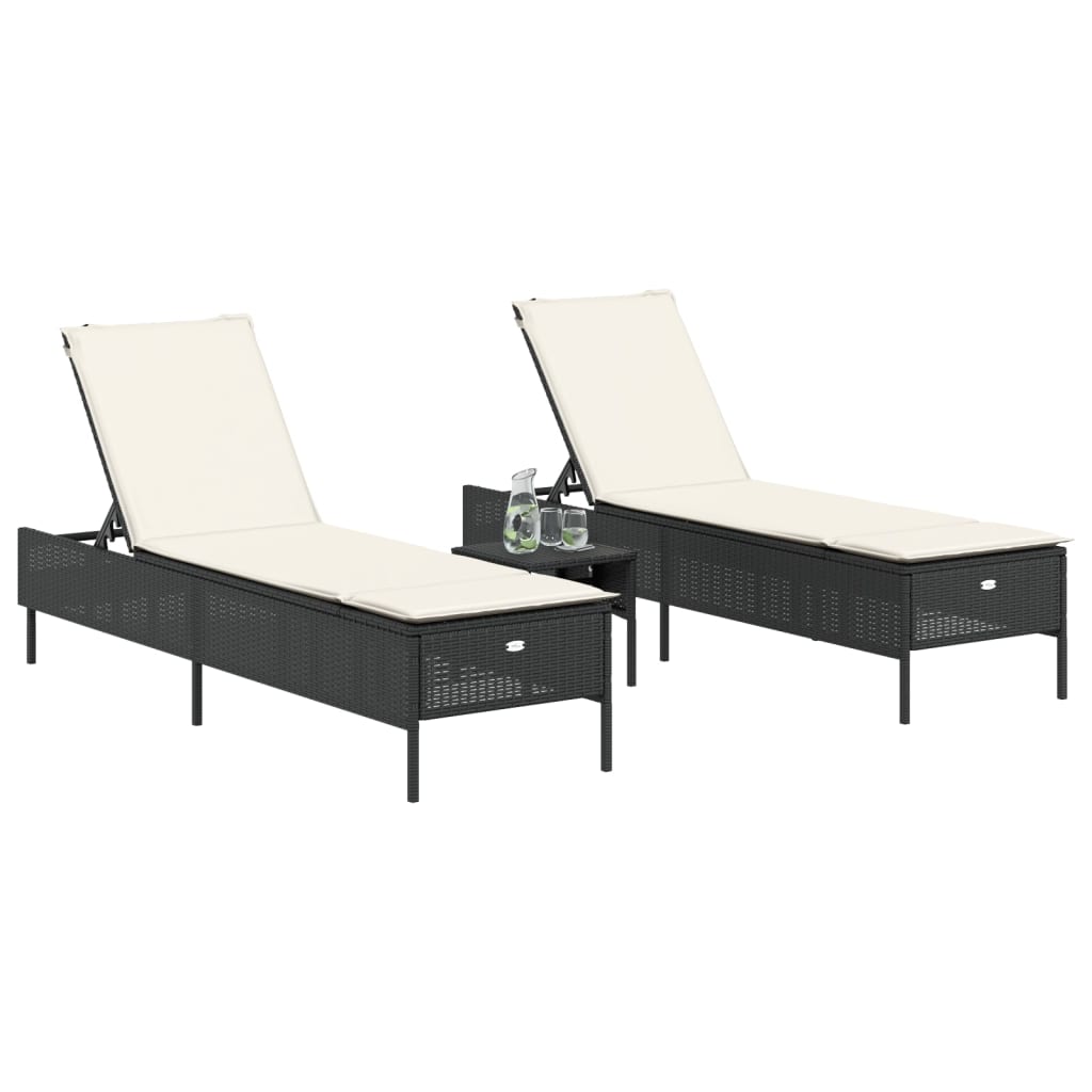 liggestole 2 stk. med hynder polyrattan sort
