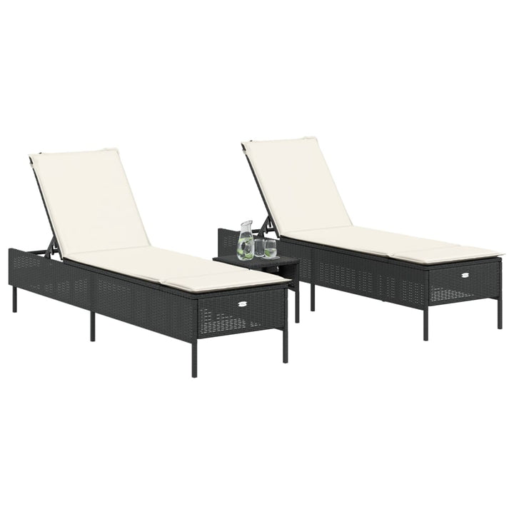 liggestole 2 stk. med hynder polyrattan sort