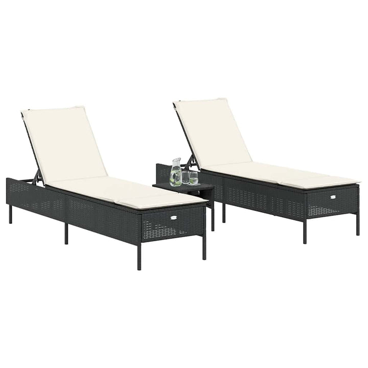 liggestole 2 stk. med hynder polyrattan sort