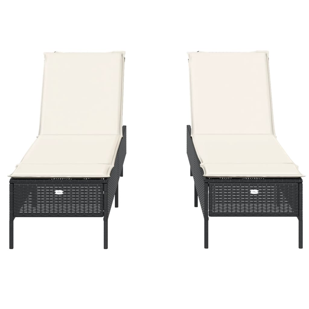 liggestole 2 stk. med hynder polyrattan sort